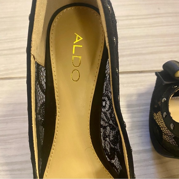 ALDO Bow and Lace Open Toe High Heels in Black, Size 8 - Picture 5 of 6